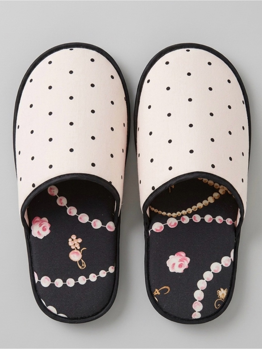 Victoria's Secret Pink Polka Dot Peep-Toe Slippers with Black Trim